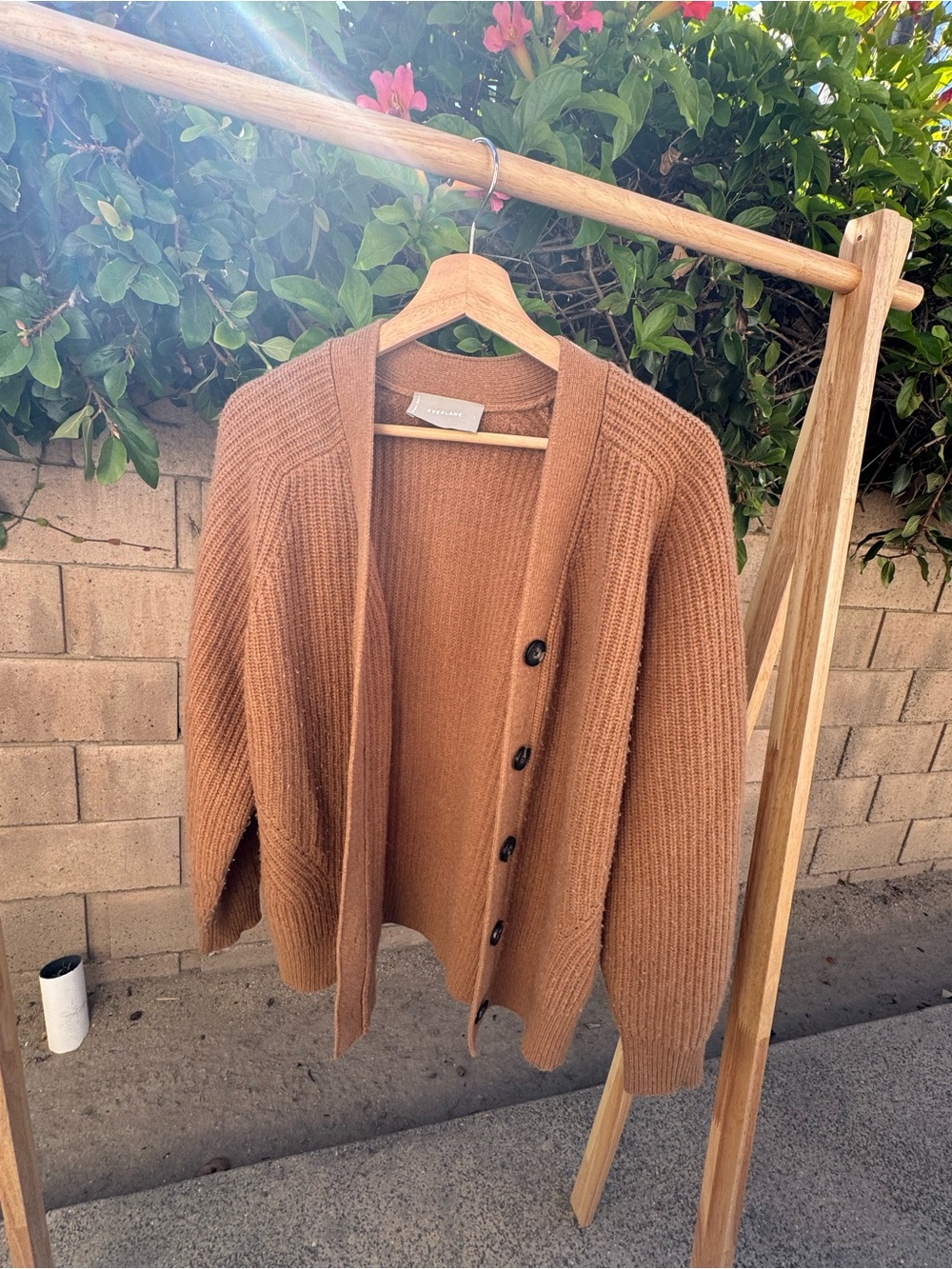 Everlane Camel Ribbed Button-Front Cardigan - Picture 2 of 6